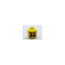 Minifigure, Head Red Thick Eyebrows and Braided Moustache, Angry Expression Pattern - Hollow Stud