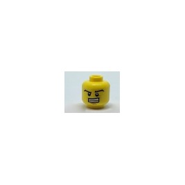 Minifigure, Head Black Wide Eyebrows, Wide Grin Showing Teeth, Dark Tan Dimple and Chin Pattern - Hollow Stud