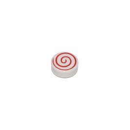 Tile, Round 1 x 1 with Spiral Red Pattern