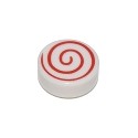Tile, Round 1 x 1 with Spiral Red Pattern