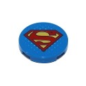 Tile, Round 2 x 2 with Bottom Stud Holder with Red and Yellow Superman 'S' Logo Pattern