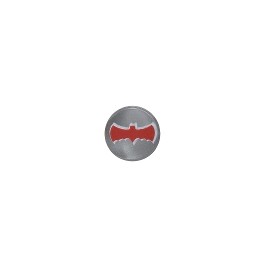 Tile, Round 1 x 1 with Red Bat Batman Logo Pattern (76052)