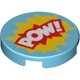 Tile, Round 2 x 2 with Bottom Stud Holder with "POW!" in Yellow and Red Starburst Explosion Pattern