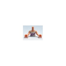 Torso Mini Doll Friends White Vest Top with Bright Light Pink and Black Flowers Pattern, Light Flesh Arms with Hands