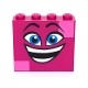 Brick 1 x 4 x 3 with Dark Azure Eyes, Raised Eyebrows, Wide Open Smile and Dark Pink Squares on Two Corners Pattern (Que...