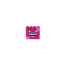Brick 1 x 4 x 3 with Dark Azure Eyes, Raised Eyebrows, Wide Open Smile and Dark Pink Squares on Two Corners Pattern (Que...