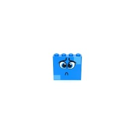 Brick 1 x 4 x 3 with Dark Azure Eyes, Worried Eyebrows, Sad Pout and Medium Azure Squares on Two Corners Pattern (Queen ...