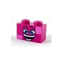 Brick 1 x 2 with Dark Azure Eyes, Raised Eyebrows, Wide Open Smile and Dark Pink Squares on Two Corners Pattern (Queen W...