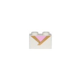 Brick 1 x 2 with Gold Trim and Bright Pink Triangle Pattern