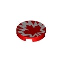 Tile, Round 2 x 2 with Bottom Stud Holder with Red and White Maple Leaf Pattern