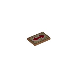 Tile 2 x 3 with Red Double Ended Arrow on Wood Grain Background Pattern