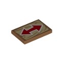 Tile 2 x 3 with Red Double Ended Arrow on Wood Grain Background Pattern