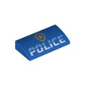 Slope, Curved 2 x 4 x 2/3 with Bottom Tubes with "POLICE" and Gold Badge Logo Pattern