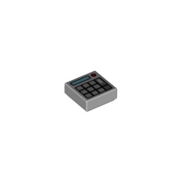 Tile 1 x 1 with Groove with Keypad Buttons, Medium Azure Screen and Red Light (Calculator) Pattern