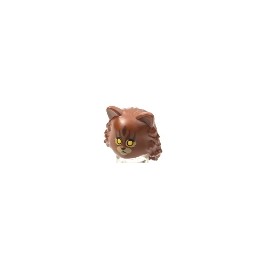 Minifigure, Headgear Mask Cat with Mid-Length Hair in Back, Tan Fur on Muzzle and around Yellow Eyes Pattern