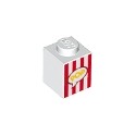 Brick 1 x 1 with Red Vertical Stripes and Yellow 'POP' in Speech Bubble (Popcorn Box) Pattern