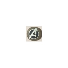 Tile, Round 2 x 2 with Bottom Stud Holder with Silver Avengers Logo Pattern