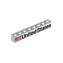 Brick 1 x 8 with Black 'United States' and Flag Pattern Model Left Side