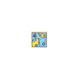 Tile 2 x 2 with Groove with Map Blue Water, Yellow Land, Compass, Pirate Ship and Red "X" Pattern
