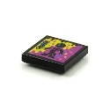 Tile 2 x 2 with Groove with BeatBit Album Cover - Black Minifigure in Yellow and Purple Splotches Pattern