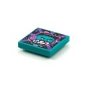 Tile 2 x 2 with Groove with BeatBit Album Cover - Dark Turquoise Minifigure, Black Hat and Dark Purple Headphones Patter...