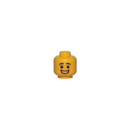 Minifigure, Head Black Eyebrows, White Pupils, Chin Dimple, Open Mouth Smile with Teeth Pattern - Hollow Stud