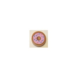 Tile, Round 1 x 1 with Donut / Doughnut with Bright Pink Frosting and Dark Azure and Dark Pink Sprinkles Pattern