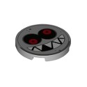 Tile, Round 3 x 3 with Black and Red Eyes and White Teeth Pattern (Grrrol Face)