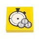 Tile 2 x 2 with Groove with White Stopwatch and Coins Pattern