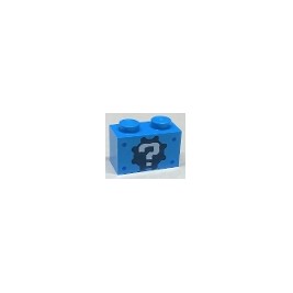 Brick 1 x 2 with White Question Mark on Black Gear Pattern