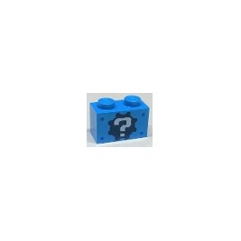 Brick 1 x 2 with White Question Mark on Black Gear Pattern