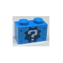 Brick 1 x 2 with White Question Mark on Black Gear Pattern