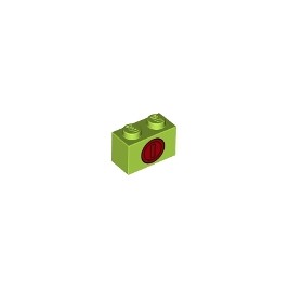 Brick 1 x 2 with Red Coin Pattern