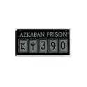 Tile 1 x 2 with Groove with Light Bluish Gray 'AZKABAN PRISON' and Squares with Runes and '390' Pattern