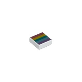 Tile 1 x 1 with Groove with Coral, Yellow, Dark Turquoise, Medium Azure, and Medium Lavender Rainbow Stripes Pattern