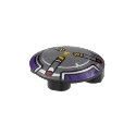 Plate, Round 2 x 2 with Rounded Bottom with Dark Purple and Silver Border, 3 Spokes with Black and Yellow Danger Stripes...
