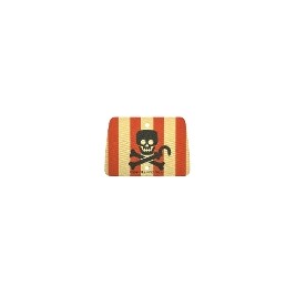 Cloth Sail Rectangle with 2 Holes with Red Vertical Stripes, Black Skull and Crossbones with Hook Pattern