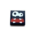 Tile 2 x 2 with Groove with White Eyes, Large Right Eye, and Red Wide Open Mouth with 4 Teeth Pattern