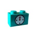 Brick 1 x 2 with Timer Black Circle and Indicators with Red Hand on White Background Pattern