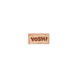 Tile 2 x 4 with Reddish Brown "YOSHI" on Tan Wood Grain Pattern