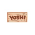 Tile 2 x 4 with Reddish Brown "YOSHI" on Tan Wood Grain Pattern