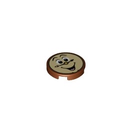 Tile, Round 2 x 2 with Bottom Stud Holder with Laughing Clock Face Pattern (Cogsworth)