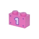 Brick 1 x 2 with White Number 1 with Dark Purple Outline and 4 Dots Pattern