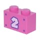 Brick 1 x 2 with White Number 2 with Dark Purple Outline and 4 Dots Pattern