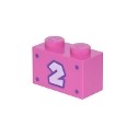 Brick 1 x 2 with White Number 2 with Dark Purple Outline and 4 Dots Pattern