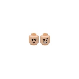 Minifigure, Head Dual Sided Black Eyebrows, Medium Nougat Chin Dimple, Firm / Smile with Teeth and Raised Left Eyebrow P...