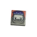 Tile 1 x 1 with Male Wizard Head with Dark Purple Hat, Light Bluish Gray Beard and Long Hair on Coral Background Pattern...