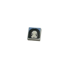 Tile 1 x 1 with Male Head with Frown, Black Eyebrows and Long Hair on Bright Light Blue Background Pattern (HP Severus S...