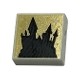 Tile 1 x 1 with Black Castle Silhouette and Dots and Sparkle on Gold Background Pattern (HP Hogwarts)