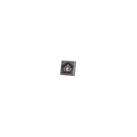 Tile 1 x 1 with Dark Purple and Gold Pentagon with Building with Doorway on Light Bluish Gray Background Pattern (HP Cho...